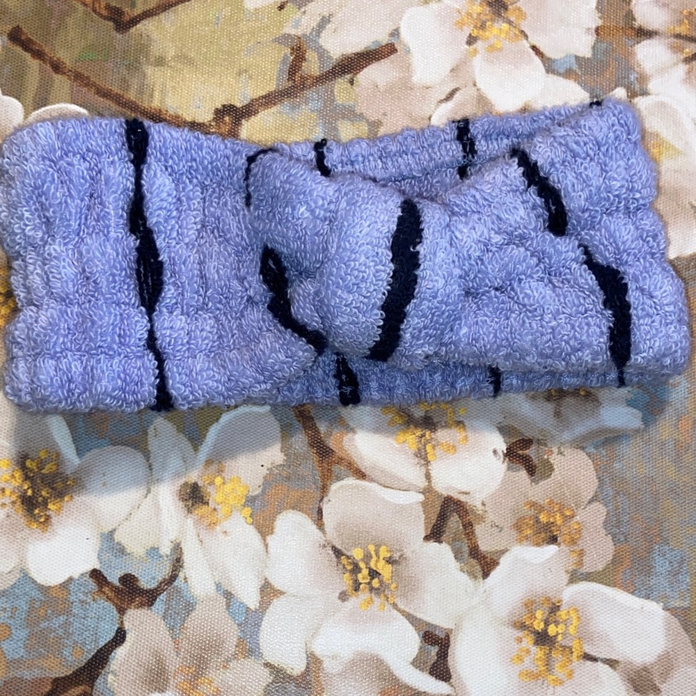 Talbots Cozy Blue Terry Knit Headband with Navy Stripes
